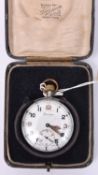 A plated military pocket watch, dial marked “Helvetia” and “Swiss Made”, and on the back broad arrow