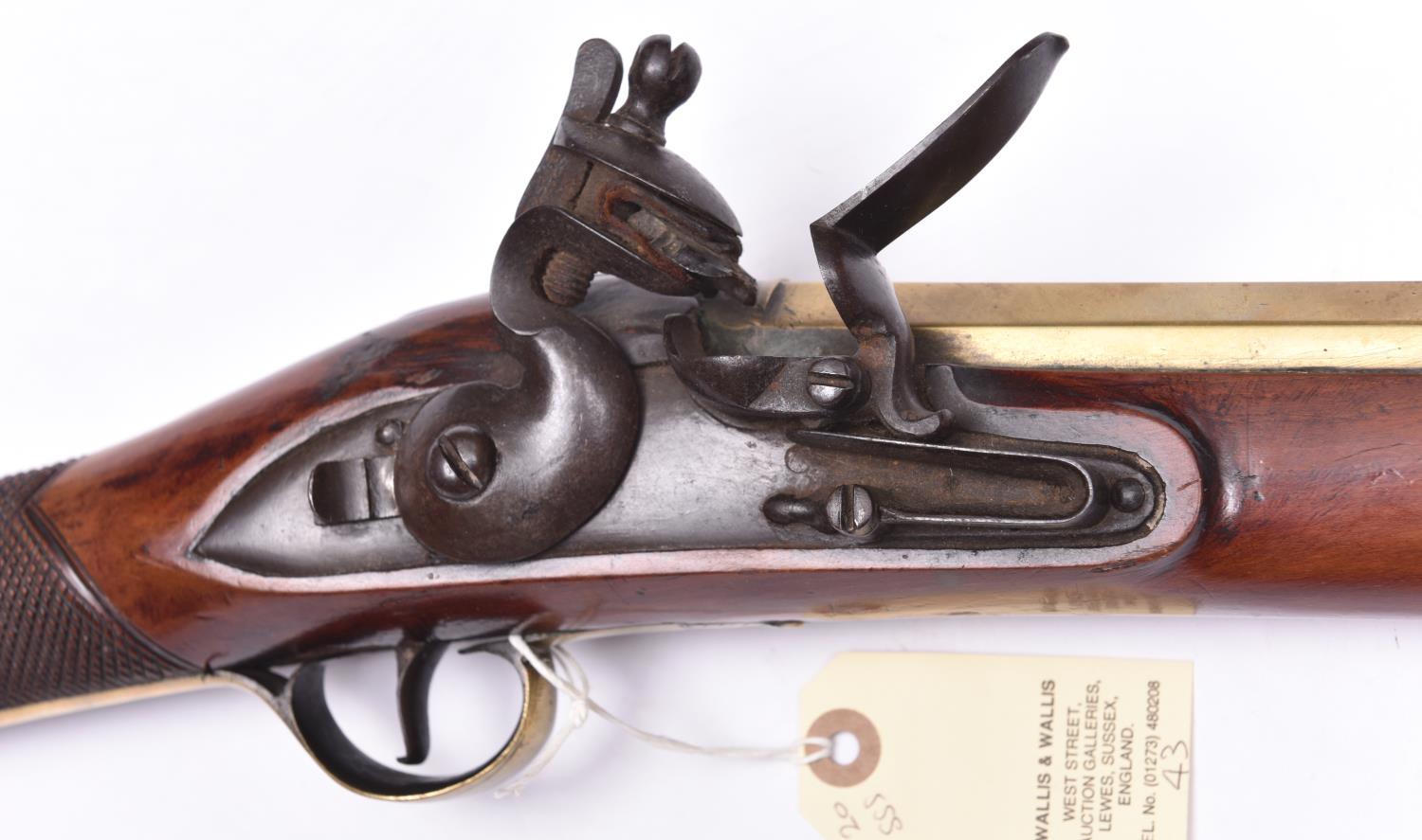 A heavy brass barrelled flintlock blunderbuss of military appearance, 32” overall, unmarked slightly - Image 2 of 2