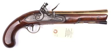 A late 18th century brass barrelled flintlock blunderbuss pistol, 13½” overall, swamped barrel 8”