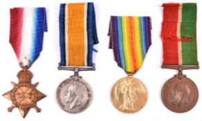 WWI single medals: 1914-15 star (T4-041460 Dvr T Gray ASC); BWM (Ply 12025 Pte A.R. Goddard RMLI,