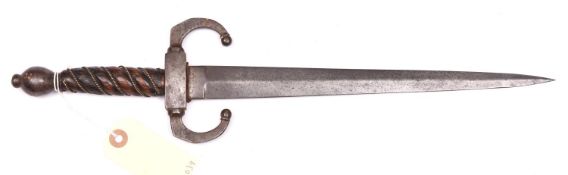 A 19th century copy of a 17th cent style dagger, shallow diamond section blade 11”, facetted steel