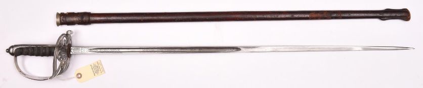 A Geo V Officer’s levee sword of the Coldstream Guards, slender straight fullered blade, 32½” by