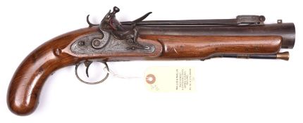 A steel barrelled flintlock blunderbuss pistol with spring bayonet, c 1820, 14½” overall, slightly