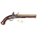 A scarce 16 bore brass barrelled General Post Office military type flintlock belt pistol, by H Nock,