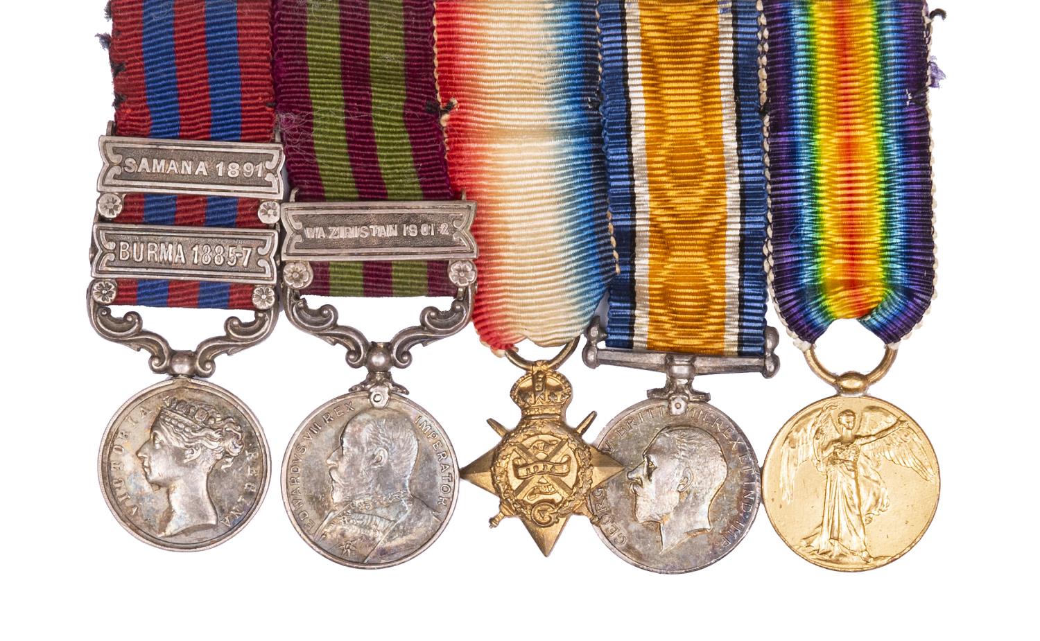 Group of Five: India General Service 1854, 2 clasps Burma 1885-7, Samana 1891 (script engraved - Image 2 of 2