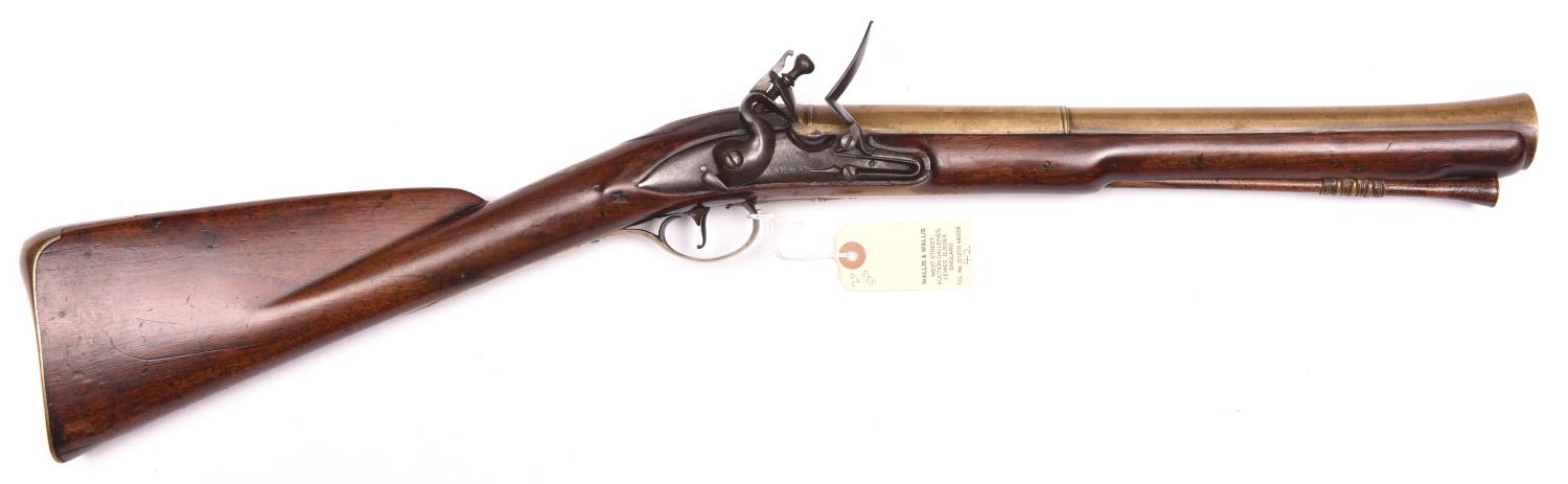 A brass barrelled flintlock blunderbuss, by Barbar, c 1770, 29½” overall, 2 stage swamped barrel