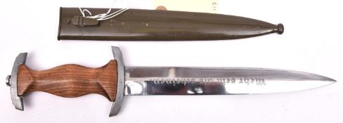 A Third Reich NPEA student’s dagger, the blade with photo etched motto and name “Karl Burgmuller,