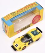 Corgi Toys Red Spot Whizzwheels Ferrari 206 Dino Sport (344). In yellow with black doors, black