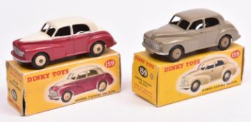 2 Dinky Toys Morris Oxford (159). An example in stone grey-brown with tan ridged wheels. Plus