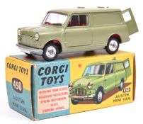 Corgi Toys Austin Mini Van (450). In light metallic green with red interior, complete with both rear