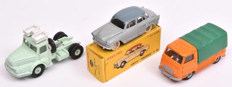 3 French Dinky Toys. Simca Aronde P60 (544). An example in light grey with dark grey roof, with