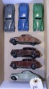 7 Dinky Toys 39 series cars. 3x Chrysler- dark green, dark blue and dark grey. Plus 2x Buick, maroon