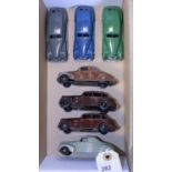 7 Dinky Toys 39 series cars. 3x Chrysler- dark green, dark blue and dark grey. Plus 2x Buick, maroon