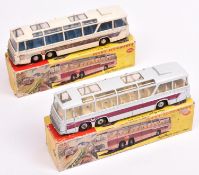 2x Dinky Supertoys Vega Major Luxury Coach (952). One in very pale grey with mauve flash to sides