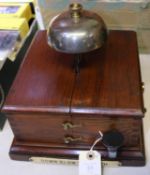 A keyed railway Block Bell fitted with mushroom bell. With ivorine plaque to front with 'Down slow