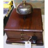 A keyed railway Block Bell fitted with mushroom bell. With ivorine plaque to front with 'Down slow