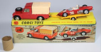 Corgi Toys Gift Set No.17 Land Rover With Ferrari Racing Car On-Trailer. Land Rover in red with