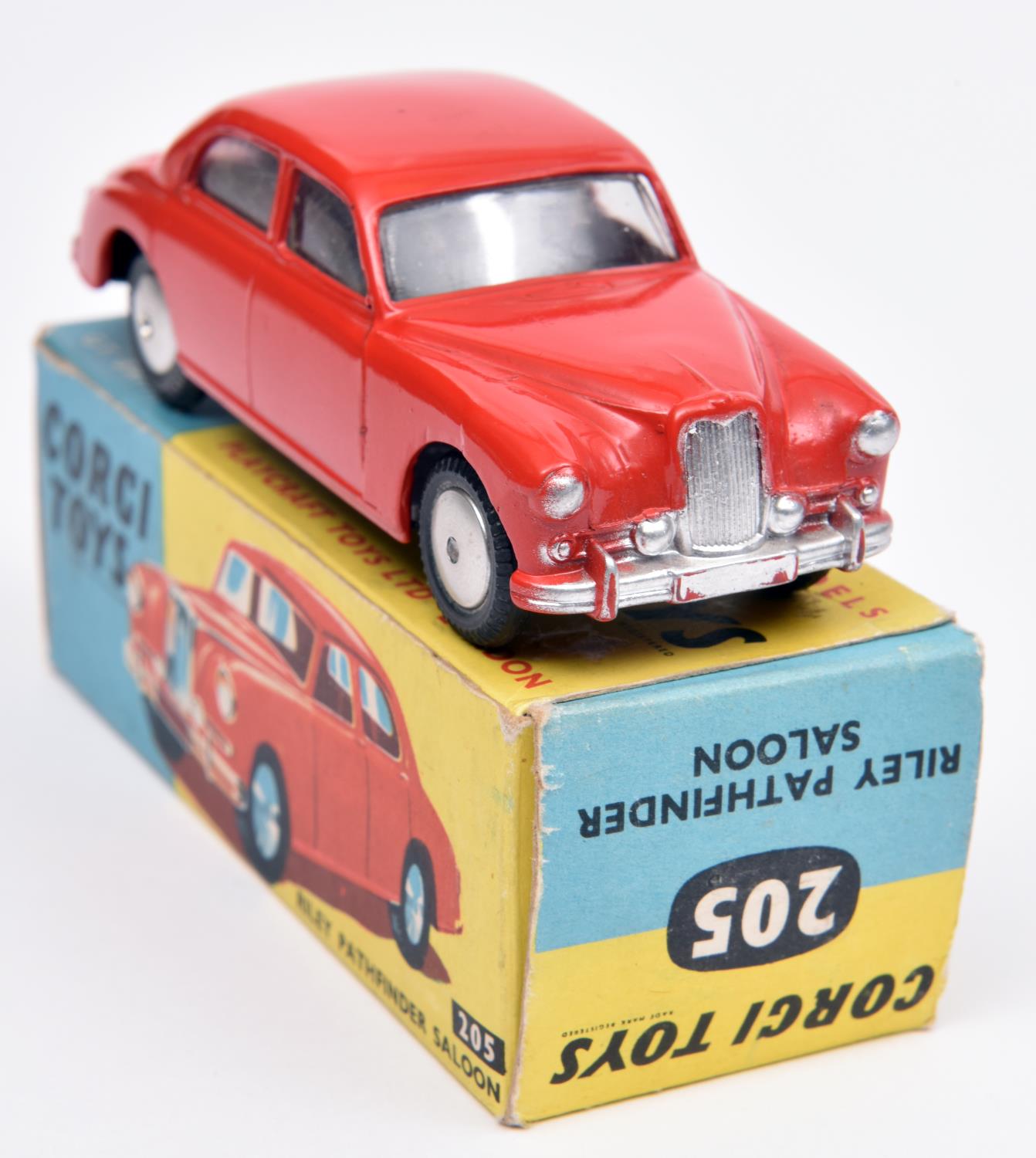 Corgi Toys Riley Pathfinder Saloon (205). An example in bright red with smooth spun wheels and black - Image 2 of 2