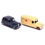 2 Dinky Toys. Austin TAXI (254) in dark blue with mid blue wheels and black tyres. A Daimler