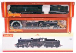 3x Hornby OO gauge BR tender locomotives. A Class 4 4-6-0 loco, 75005, in unlined black livery (