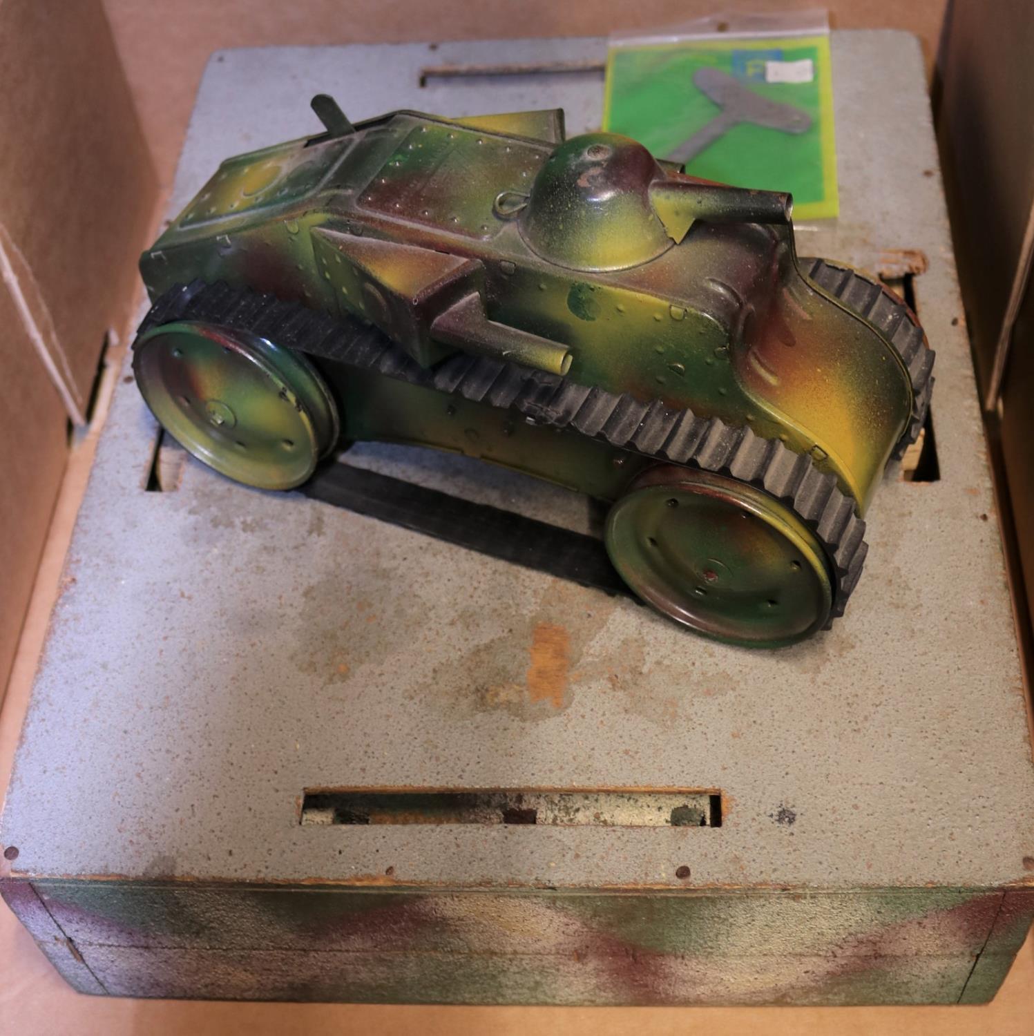 2x Tri-ang Toys. A large pre-war tinplate clockwork Tiger Tank in camoflague livery with large Tri-