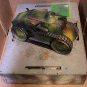 2x Tri-ang Toys. A large pre-war tinplate clockwork Tiger Tank in camoflague livery with large Tri-