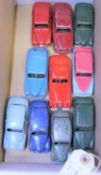 10 Dinky Toys. 2x Austin Somerset, Standard Vanguard, 2x Austin Devon, 3 Hillman Minx, Rover 75