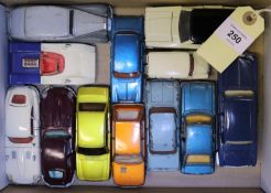 12 Dinky cars. 4 over painted, - Ford Capri, 2x Jaguar E Type, Rolls Royce Silver Shadow, Ford