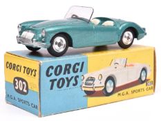 Corgi Toys M.G.A. Sports Car (302). Example in light metallic green with cream seats, late example