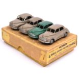 A Dinky Toys Trade Box for 6 Morris Oxford Saloon Car (40G). Containing 4 examples, one in dark