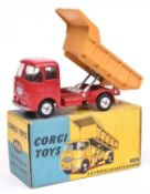 Corgi Toys E.R.F. 64G Earth Dumper (458). Cab and chassis in red with yellow rear tipping body, late