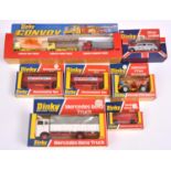 7x Dinky Toys. Silver Jubilee Taxi (241). 2x Routemaster Bus (289). Convoy Series 3-truck set (399).