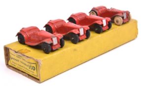 A Dinky Toys Trade Box of 6 Midget Tourer 35D (2 examples missing). All 4 examples in red, 3x with