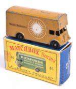 A Matchbox Series No.46b Guy Beales Bealesons Removal Van. In light brown livery, with sun decal and