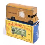 A Matchbox Series No.46b Guy Beales Bealesons Removal Van. In light brown livery, with sun decal and