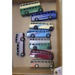 8x Dinky Toys buses and coaches. AEC Double Decker. Leyland Double Decker. An Observation coach.