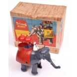 A scarce Tri-ang Minic clockwork Elephant and Howdah. A plastic elephant with driver and passenger