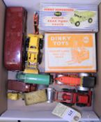 9 Dinky Toys. Euclid Rear Dump Truck, Coventry Climax Fork Lift (for repair). Both boxed. Plus a B.