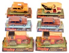 6x Dinky Toys. 2x Range Rover (192). Range Rover Ambulance (268). 2x Aveling-Barford Diesel