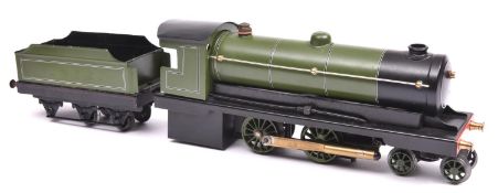 A Bowman Models live steam 4-4-0 tender locomotive. A 2 cylinder, slip ecentric, spirt fired