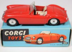 Corgi Toys M.G.A. Sports Car (302). In bright red with cream seats, smooth spun wheels and