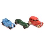 3 Dinky 35 Series Cars. Saloon Car (35a) in red with white rubber wheels. A Midget Racer (35b) in