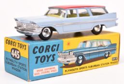 Corgi Toys Plymouth Sports Suburban Station Wagon (445). An example in lavender blue with red roof