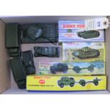 9x Dinky Toys Military Vehicles. Including; 3x Centurion Tanks, one boxed. 2x 25 Pounder Field Gun