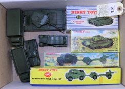 9x Dinky Toys Military Vehicles. Including; 3x Centurion Tanks, one boxed. 2x 25 Pounder Field Gun