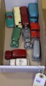 10 Dinky Toys. Mersey Tunnel Land Rover, Luxury Coach, Mini Cooper Police car, Streamlined Bus,
