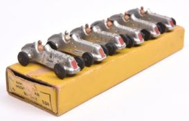 A Dinky Toys Trade Box of 6 Midget Racer Car 35B. All in silver with black rubber tyres. Box without