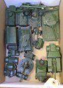 12 Dinky Military. 25lb Field gun set, Scammell Recovery Tractor, 3x Armoured Personnel Carriers,