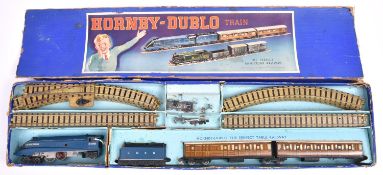 A rare 1930s Hornby Dublo clockwork Passenger Train Set (DP1). Comprising of; an LNER Class A4 4-6-2