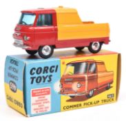 Corgi Toys Commer Pick-Up Truck (465). Red cab and chassis with yellow rear body, dished spun wheels